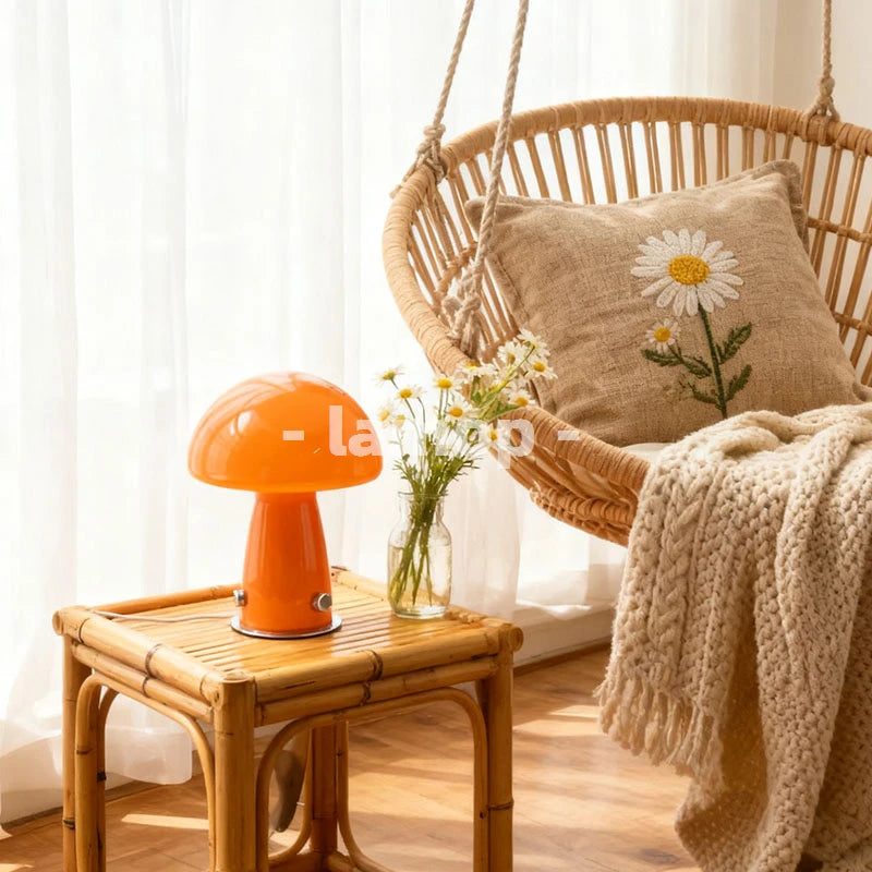 Lampe champignon en verre orange de 21 cm, lisse ou striée, USB