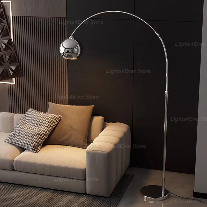 Lampadaire arc en acier inoxydable, boule métal Ø 20 ou 24 cm