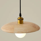 Suspension soucoupe en bois tourné Ø 28 cm, douille E27 dorée