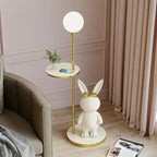 Lampadaire lapin au nœud doré, globe en verre et tige dorée, LED