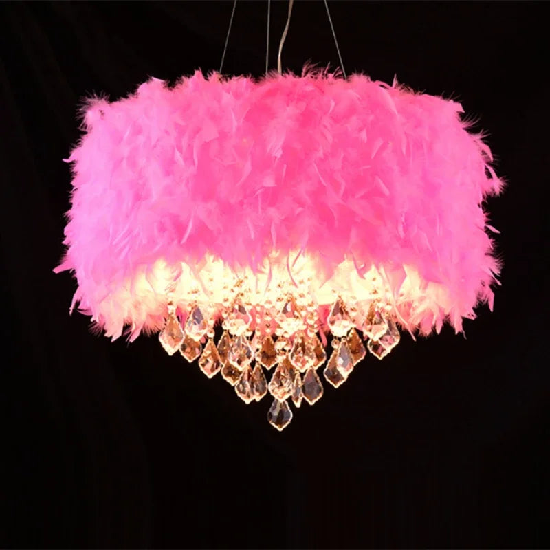 Lustre en plumes blanches ou roses à pampilles, Ø 40 à 60cm