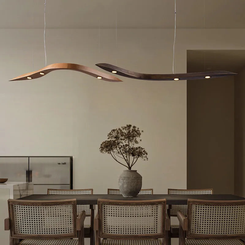 Suspension LED vague en bois sculpté, solo ou duo jusqu'à 230 cm