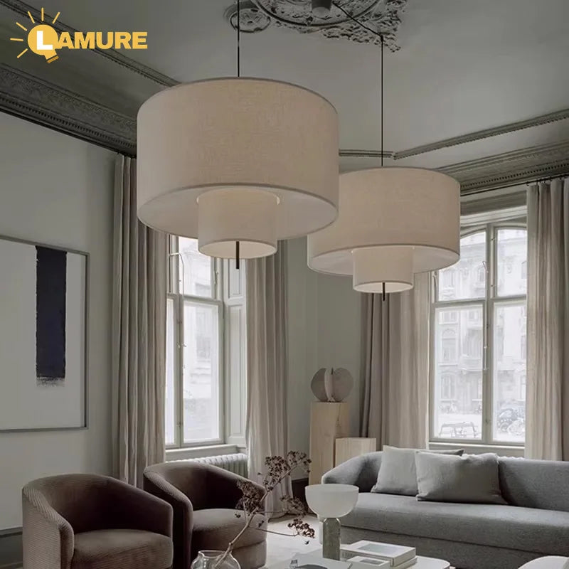 Suspension en toile à double abat-jour, Ø 40 à 80 cm, câble 1,5 m
