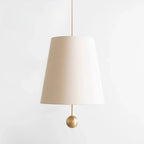 Suspension en toile conique à tige et boule dorées, Ø 30 x H 45 cm