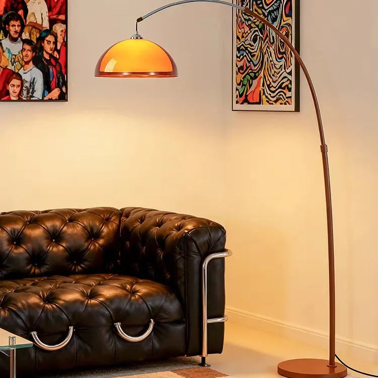 Lampadaire arc vintage à dôme orange en acrylique, 165 cm