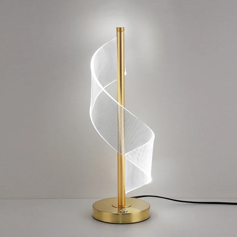 Lampe de table LED spirale en acrylique sur tige dorée, 34 cm
