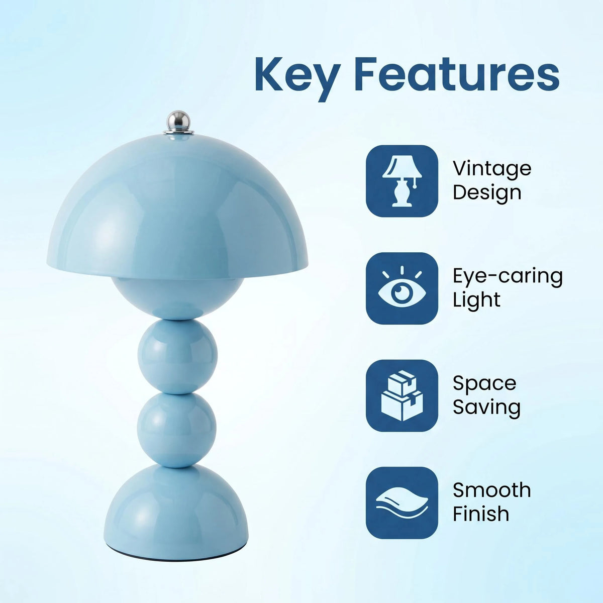 Lampe champignon rétro à pied en sphères, sans fil et tactile
