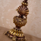 Lampe de chevet baroque en résine à coquille, abat-jour jacquard doré