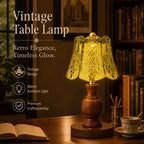 Lampe de chevet vintage sans fil, abat-jour en verre ciselé floral