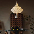 Suspension en tissu drapé blanc à liserés noirs, Ø 50 ou 60 cm