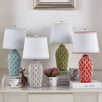 Lampe en céramique à reliefs ondulés, abat-jour en tissu, 50 cm