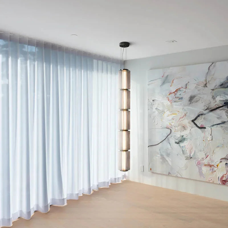 Suspension LED modulaire en verre strié fumé ou blanc, 32 à 190 cm