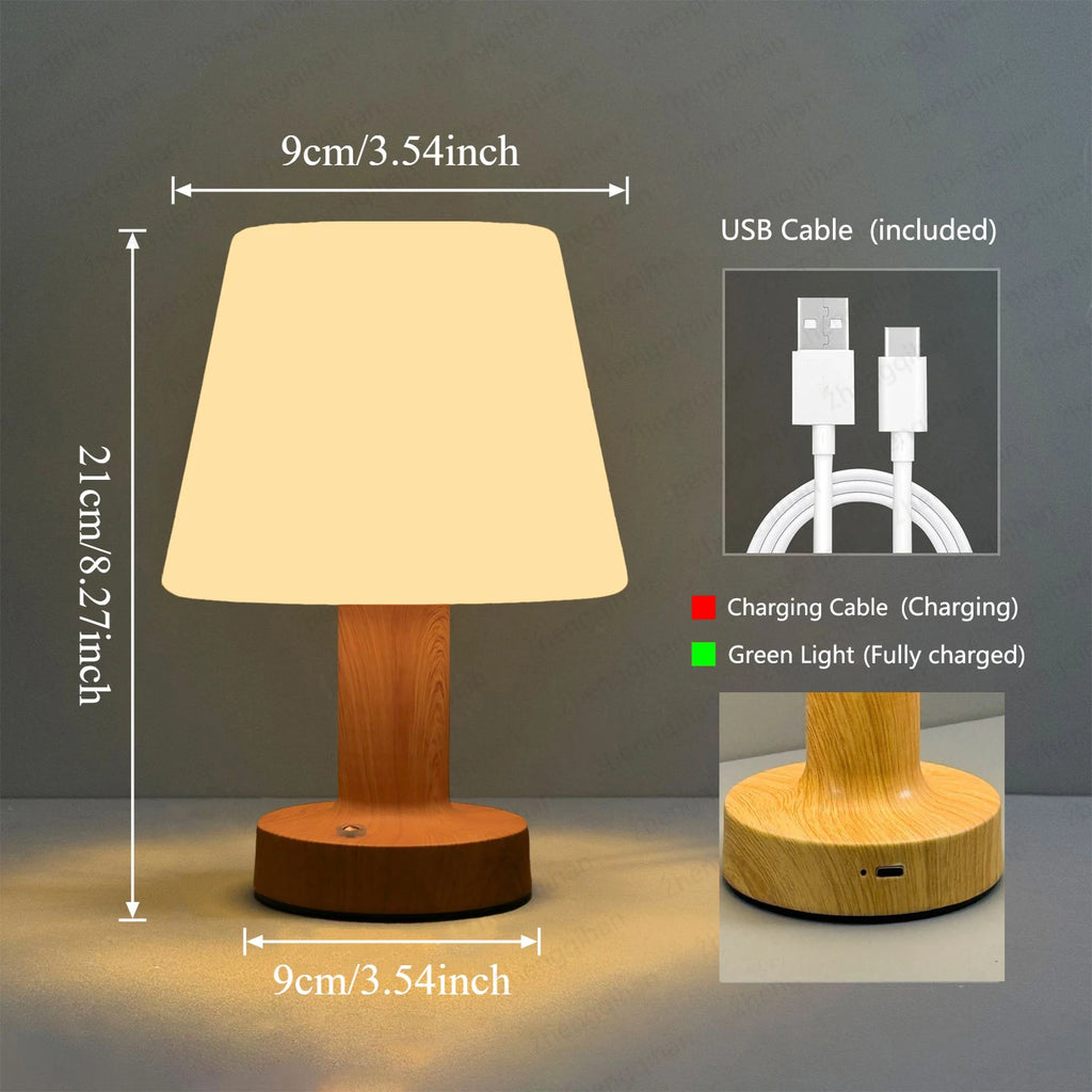 Lampe de chevet sans fil tactile 2700K, abat-jour opalin