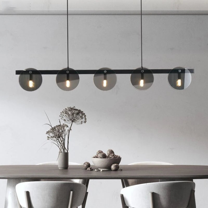 Lustre noir à disques de verre fumé, barre ou couronne LED