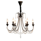 Lustre noir à perles et pampilles de style français, bougies E14