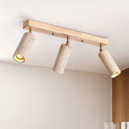Plafonnier spots orientables en travertin sur bois, E27, 1 ou 3 spots