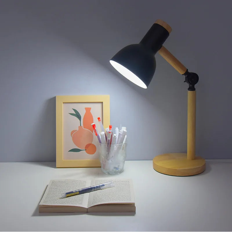 Lampe de chevet articulée en bois et métal, cinq coloris, douille E27
