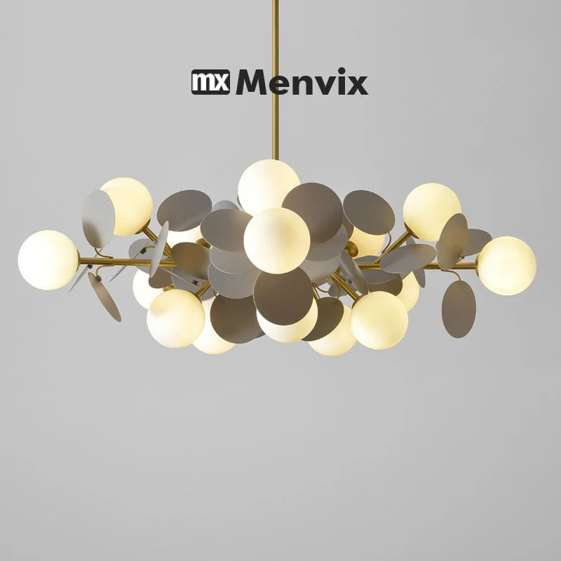 Lustre à pétales colorés et globes opalins, de 8 à 15 lumières