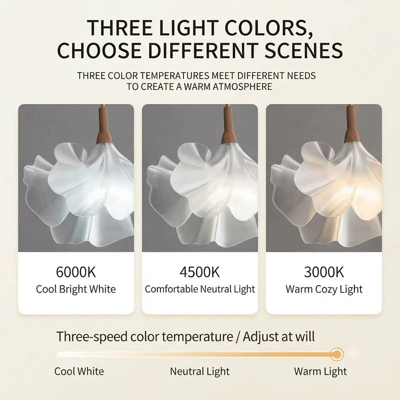 Suspension fleur Ø 40 cm en trois modèles, ampoule trois teintes