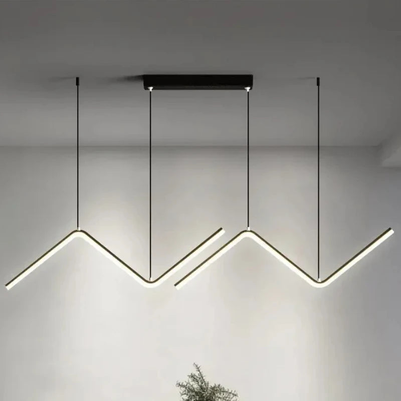 Suspension LED zigzag 90 cm, double ligne lumineuse noire ou dorée