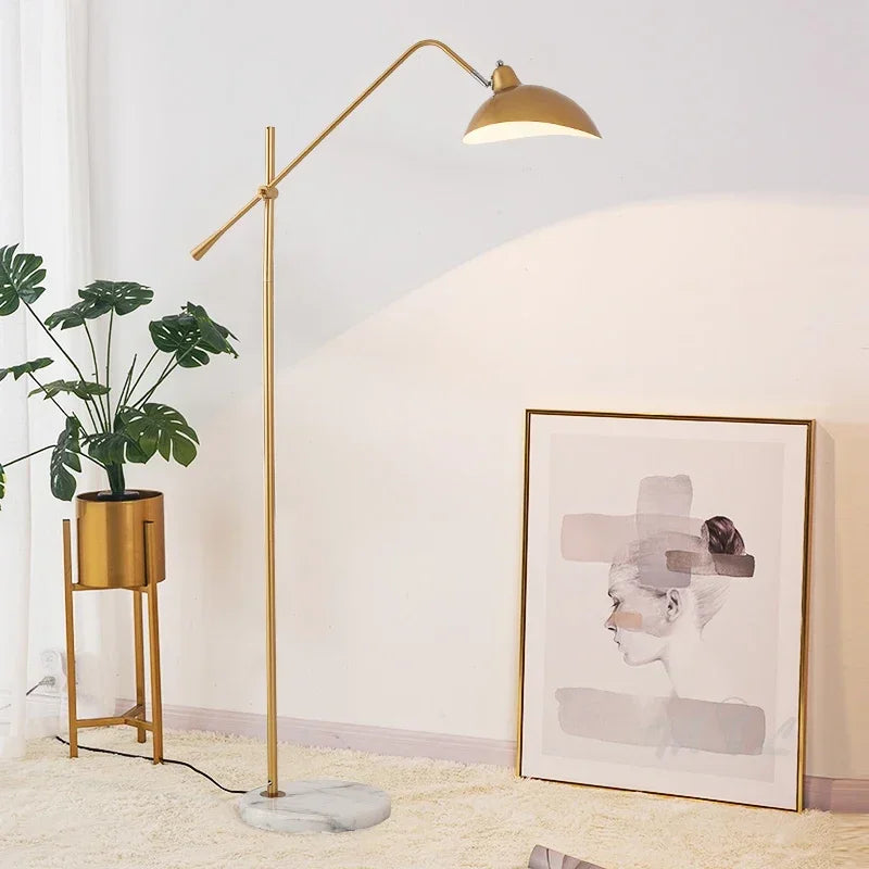 Lampadaire liseuse à dôme orientable et socle en marbre, doré ou noir