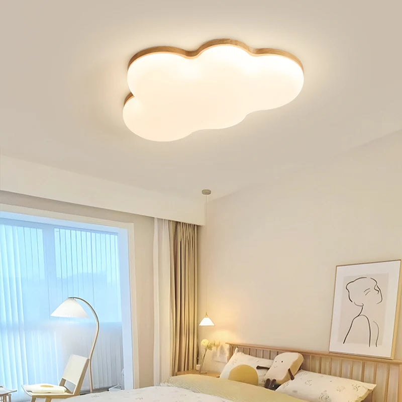 Plafonnier nuage en bois, 50 x 30 ou 60 x 40 cm, LED trois teintes
