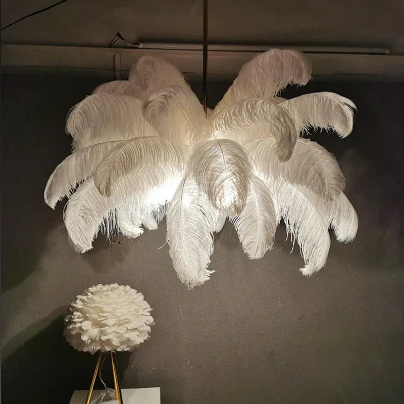 Lustre en plumes d'autruche dès Ø 55 cm, 1 à 6 ampoules fournies