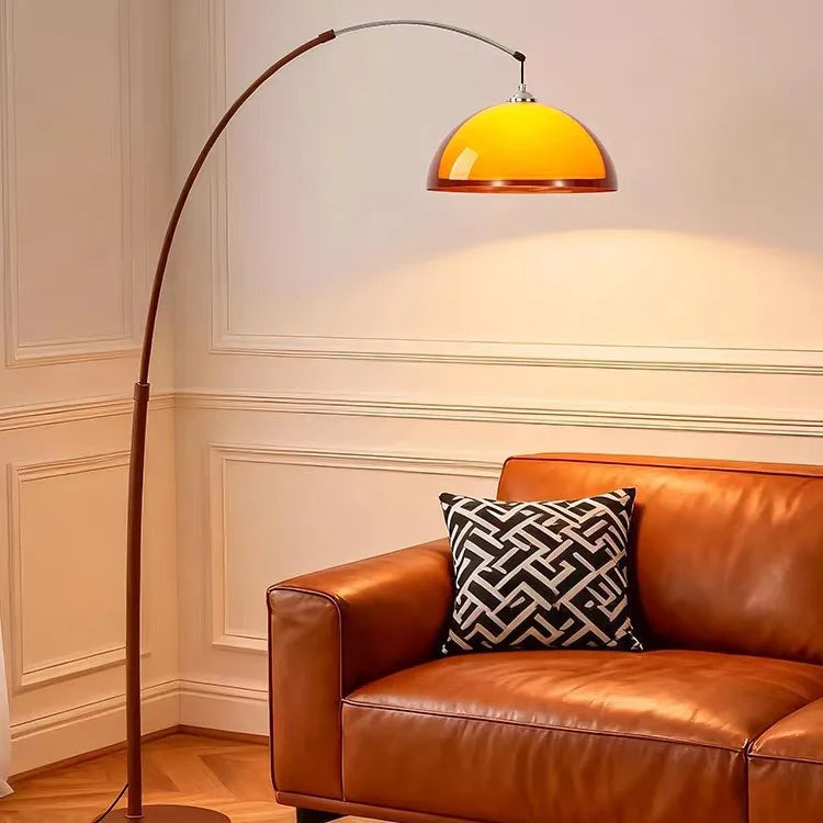 Lampadaire arc vintage à dôme orange en acrylique, 165 cm