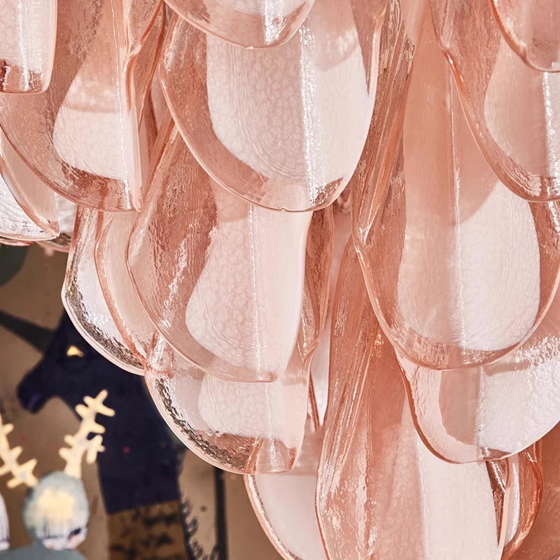 Lustre à pétales de verre rose ou vert, Ø 55, 78 ou 100 cm, G9