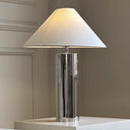 Lampadaire fût chromé et abat-jour conique en tissu blanc, 146 cm