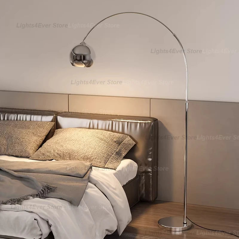 Lampadaire arc en acier inoxydable, boule métal Ø 20 ou 24 cm
