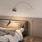 Lampadaire arc en acier inoxydable, boule métal Ø 20 ou 24 cm