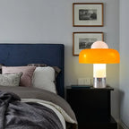 Lampe champignon en verre orange ou blanc, pied chromé, 35 cm