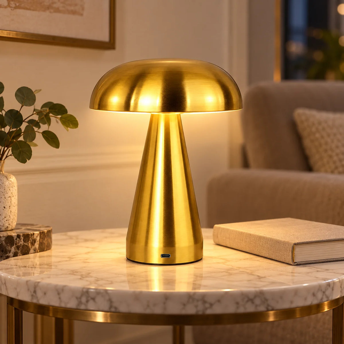 Lampe champignon en métal et acrylique sans fil, H 21 cm