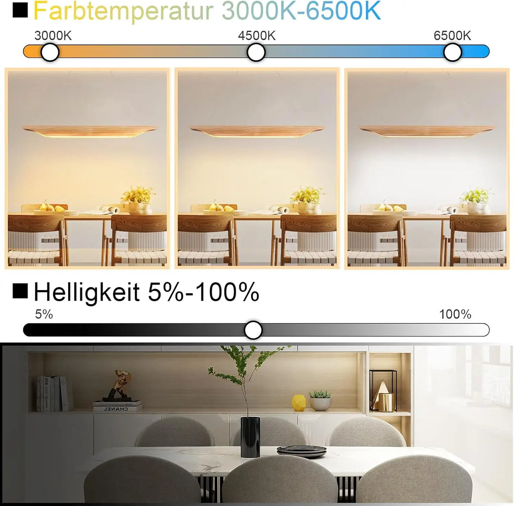 Suspension linéaire en bois LED 90 cm, lumière et intensité réglables