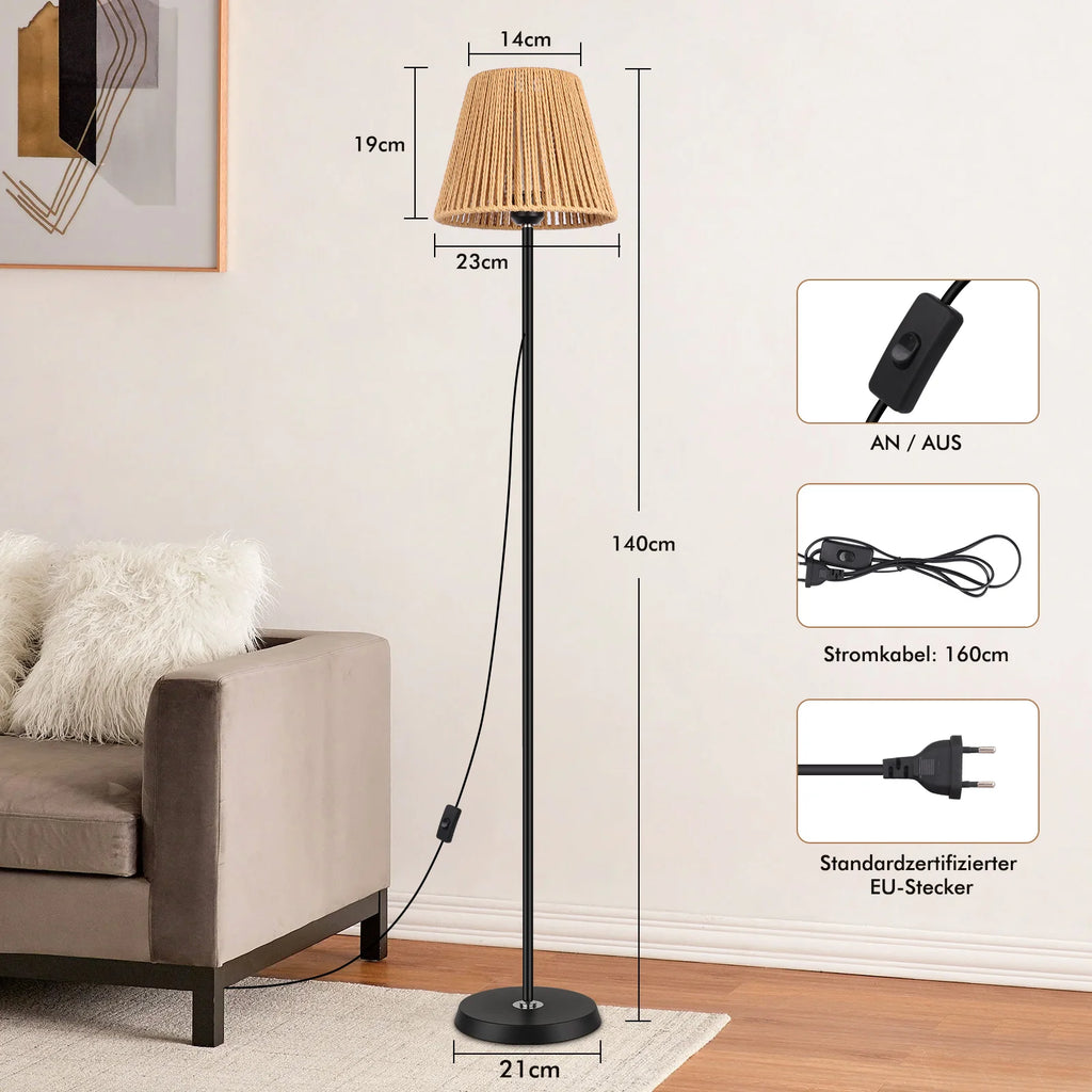 Lampadaire en rotin tressé à l'unité ou par deux, pied fin 140 cm
