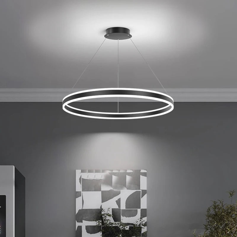 Suspension anneau LED de 30 à 80 cm, doré, blanc, noir ou marron