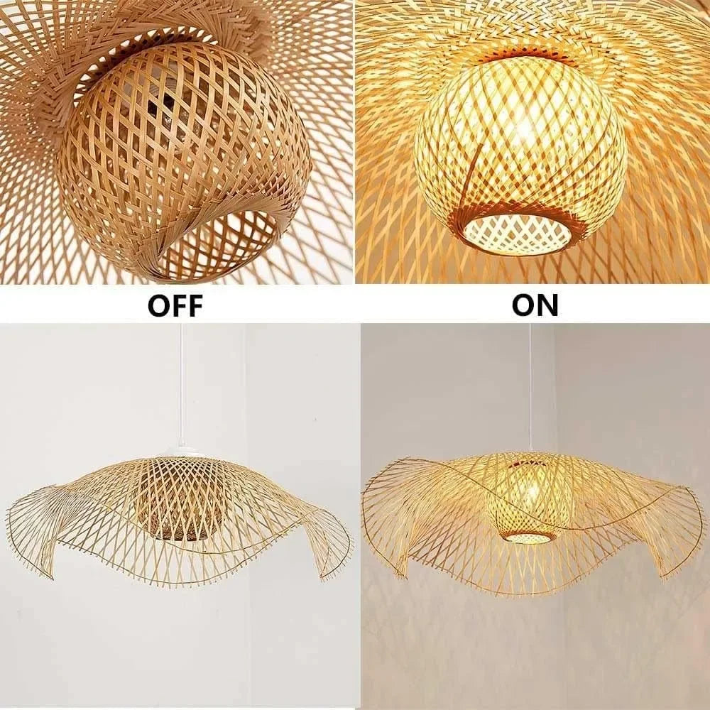 Suspension chapeau en bambou à globe tressé, Ø 55 cm, câble noir