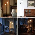 Lampadaire noir à deux globes en verre opalin, 160 cm, LED G9