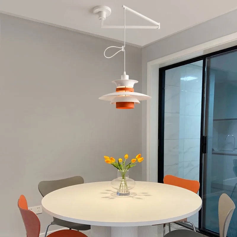 Suspension déportée à coupelles blanches et anneaux effet bois