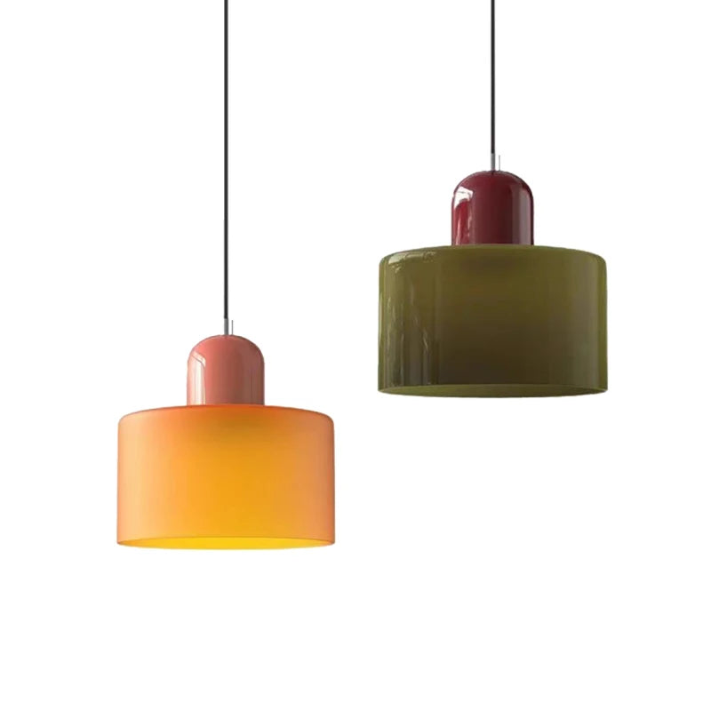 Petite suspension en verre coloré à coiffe contrastée, culot E27