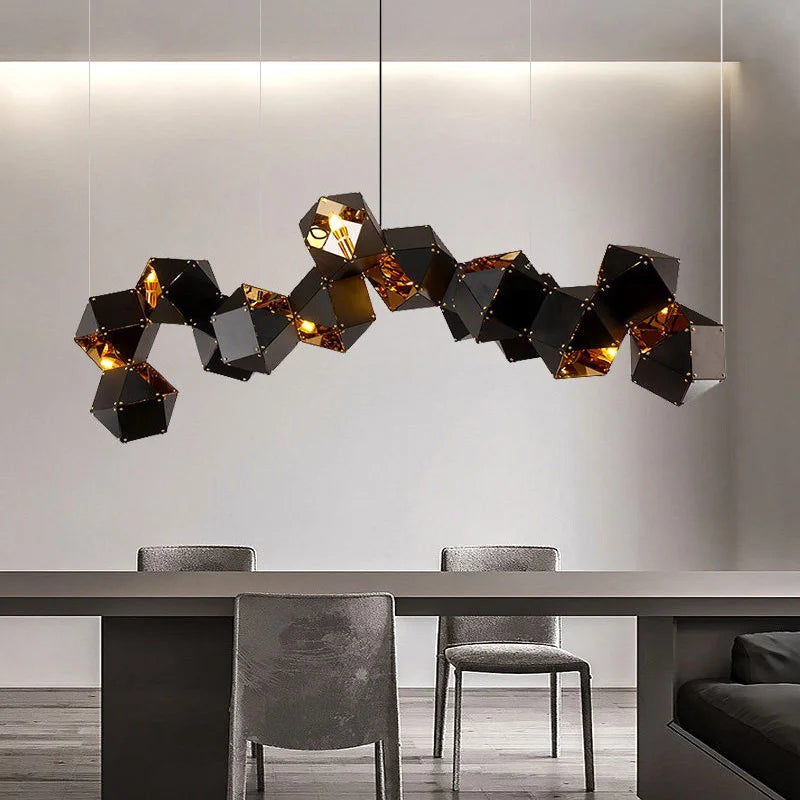 Lustre noir et or à polyèdres en acier, de 1 à 19 lumières E14