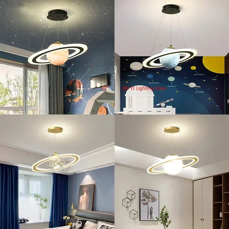 Suspension planète à anneau lumineux, chambre d'enfant, Ø 45 cm