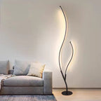 Lampadaire LED sculpture à deux tiges lumineuses ondulées, 145 cm