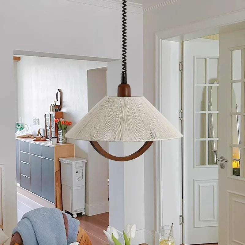 Suspension monte-et-baisse en corde de coton et bois, Ø 48 cm
