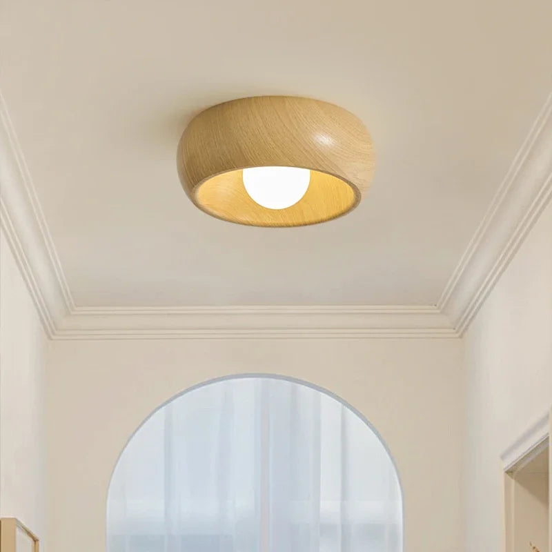 Plafonnier coupelle effet bois Ø 30 cm pour couloir, ampoule LED 7 W