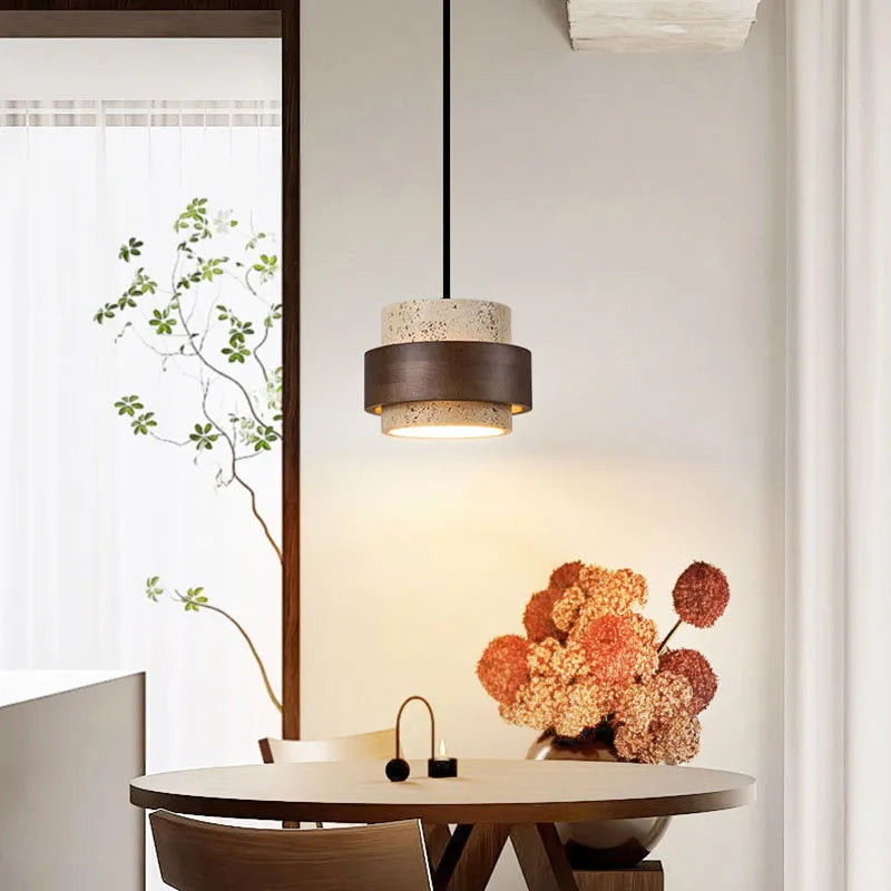 Lustre en pierre et bois foncé, 1 à 4 lumières LED, blanc chaud