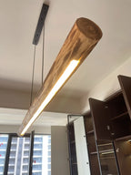 Suspension LED bûche en bois brut, 80 à 120 cm, lumière au choix