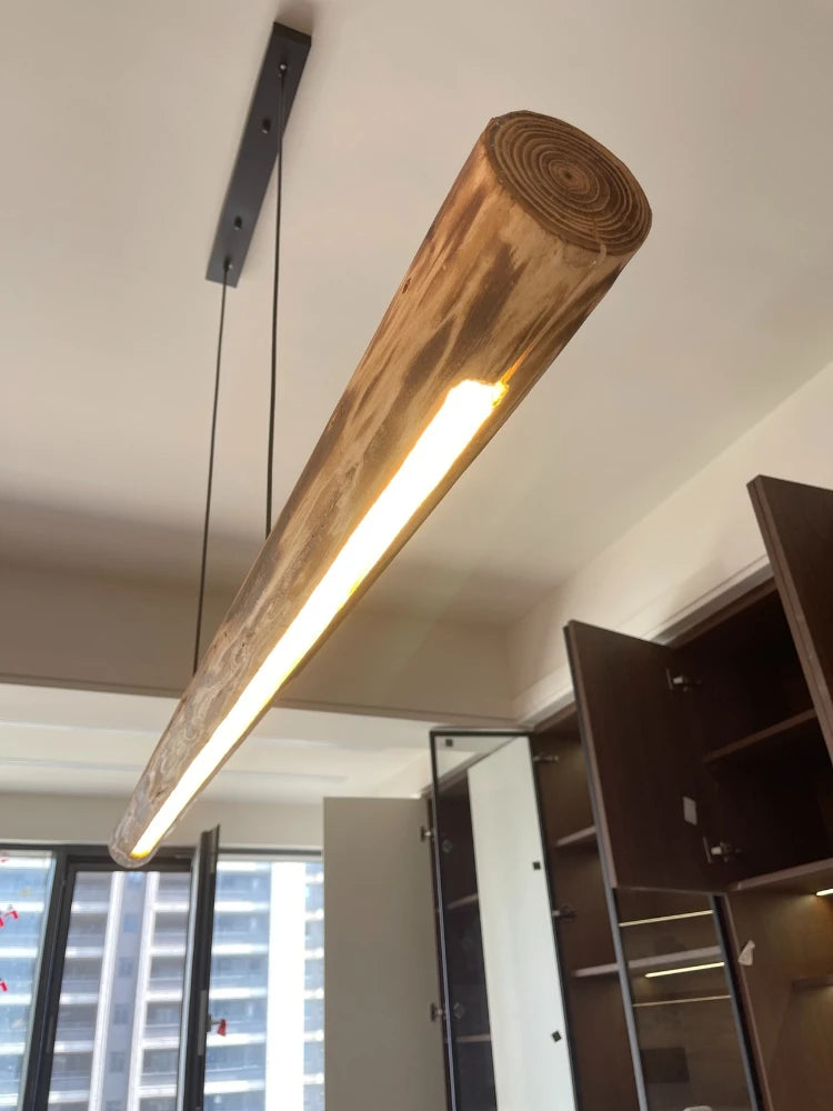 Suspension LED bûche en bois brut, 80 à 120 cm, lumière au choix