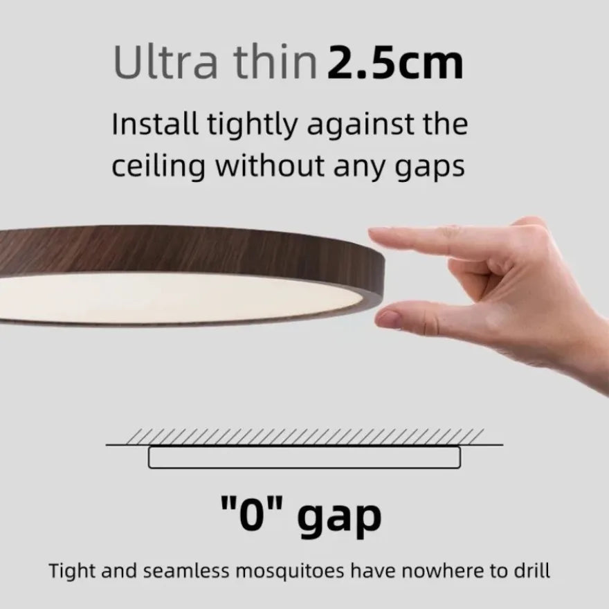 Plafonnier LED ultra-fin 2,5 cm effet bois, rond de 30 ou 40 cm